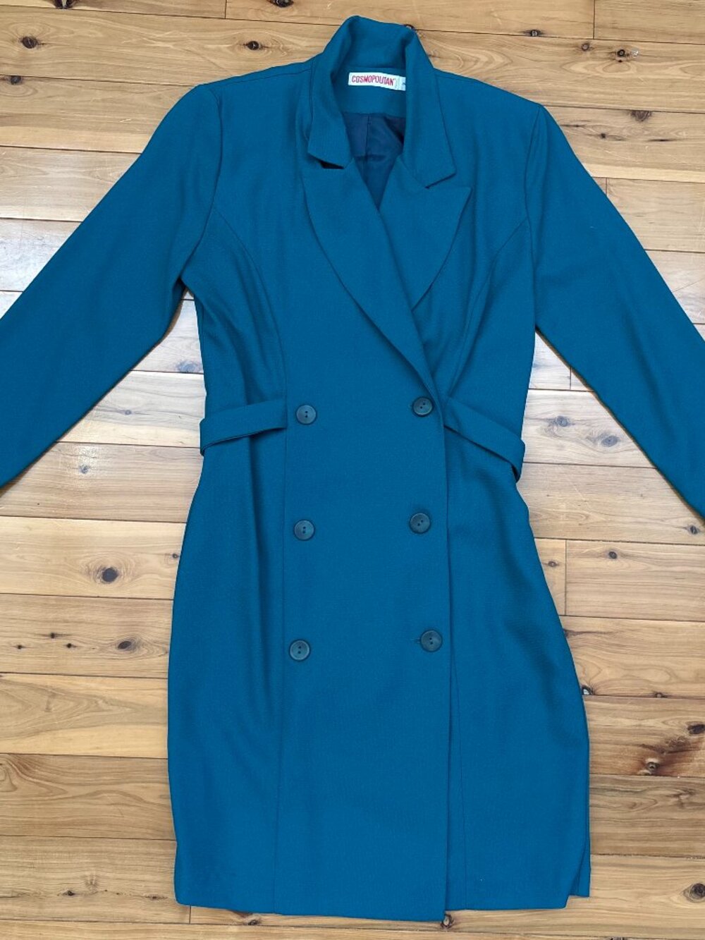 Vintage 80s 90s Cosmopolitan Teal Double Breasted Blazer Suit Dress Size 2